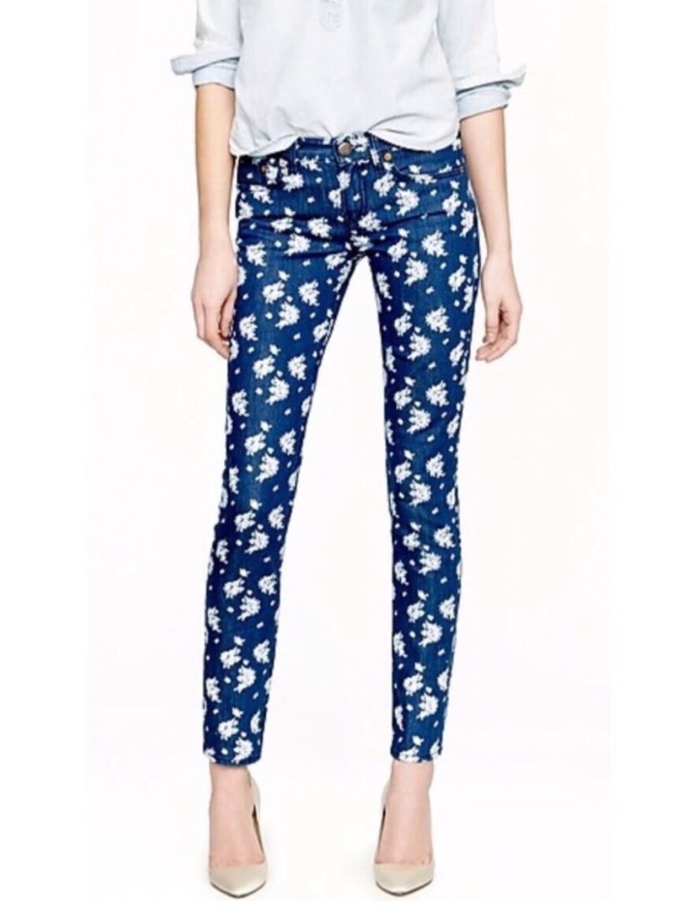 J.Crew Indigo Floral Matchstick Ankle Jeans Cropped Print Stretch Denim Sz 26